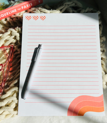 Retro Heart Lined Notepad with colorful heart design and lined pages