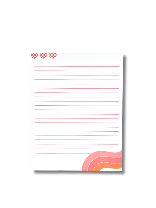 Retro Heart Lined Notepad with colorful heart design and lined pages