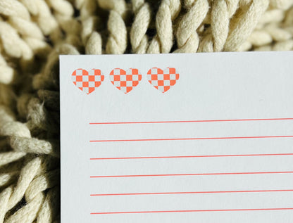 Retro Heart Lined Notepad with colorful heart design and lined pages