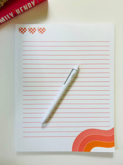 Retro Heart Lined Notepad with colorful heart design and lined pages