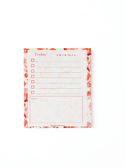 Roses in Bloom To-Do List Notepad with pink rose floral design and daily checklist layout