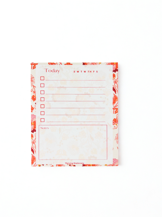 Roses in Bloom To-Do List Notepad with pink rose floral design and daily checklist layout