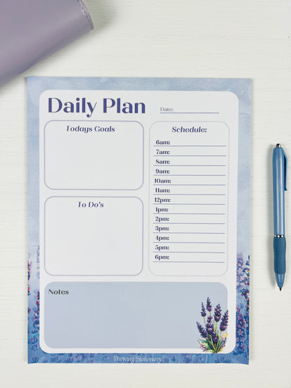 Lavender Purple Daily Planner Notepad with soft purple design and daily schedule