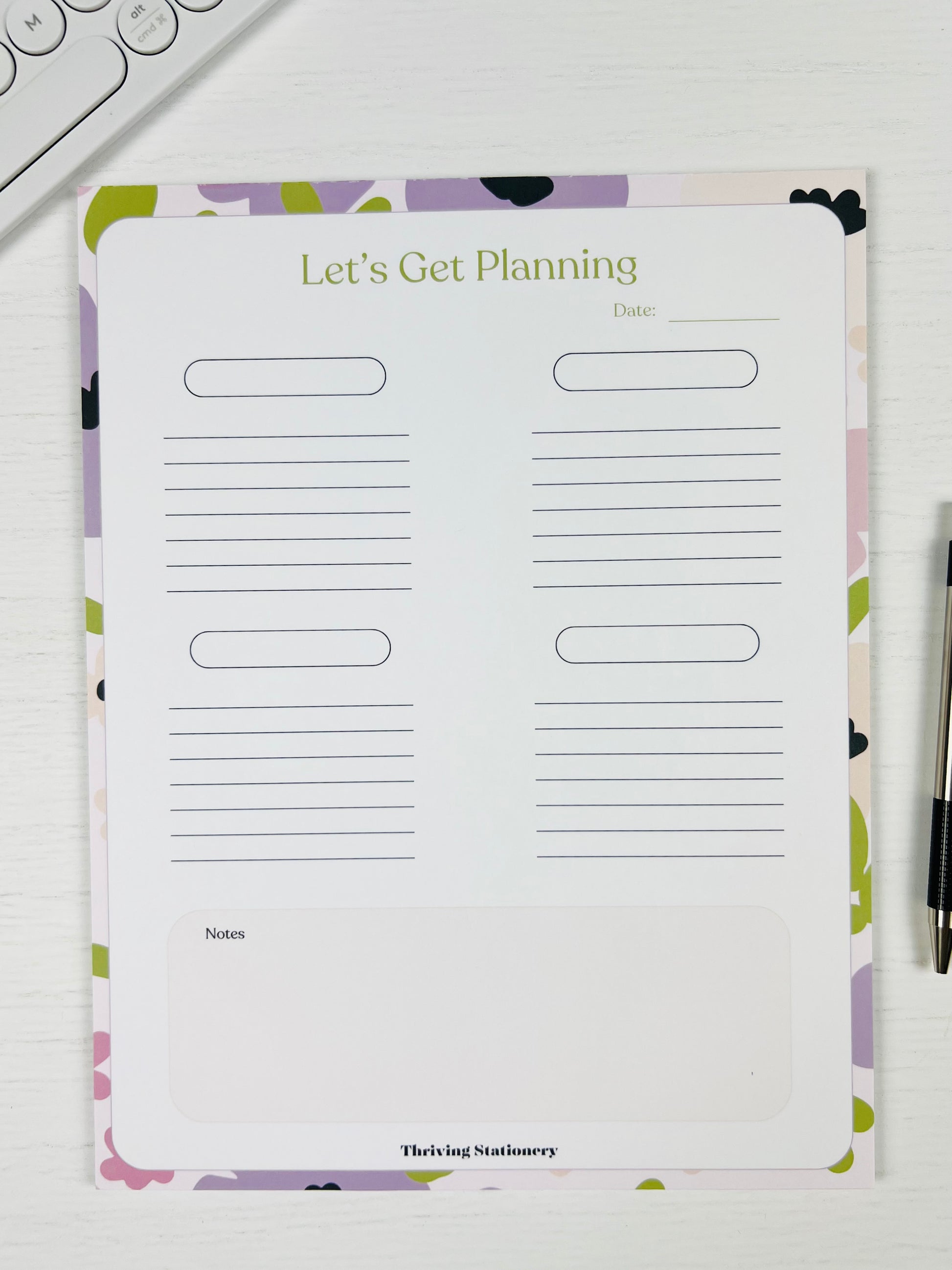 Daily Planner notepad with minimal daily layout and soft purple design