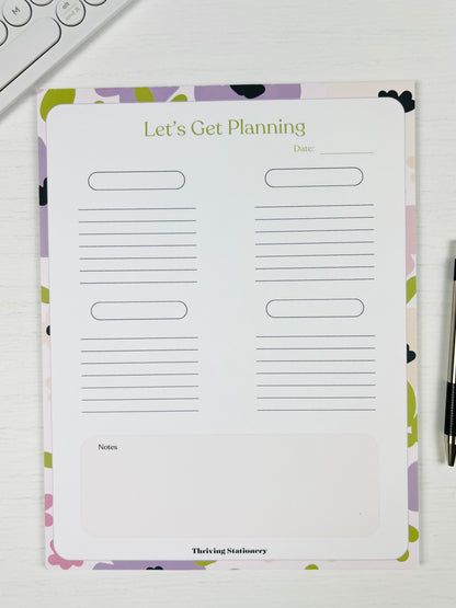 Daily Planner notepad with minimal daily layout and soft purple design