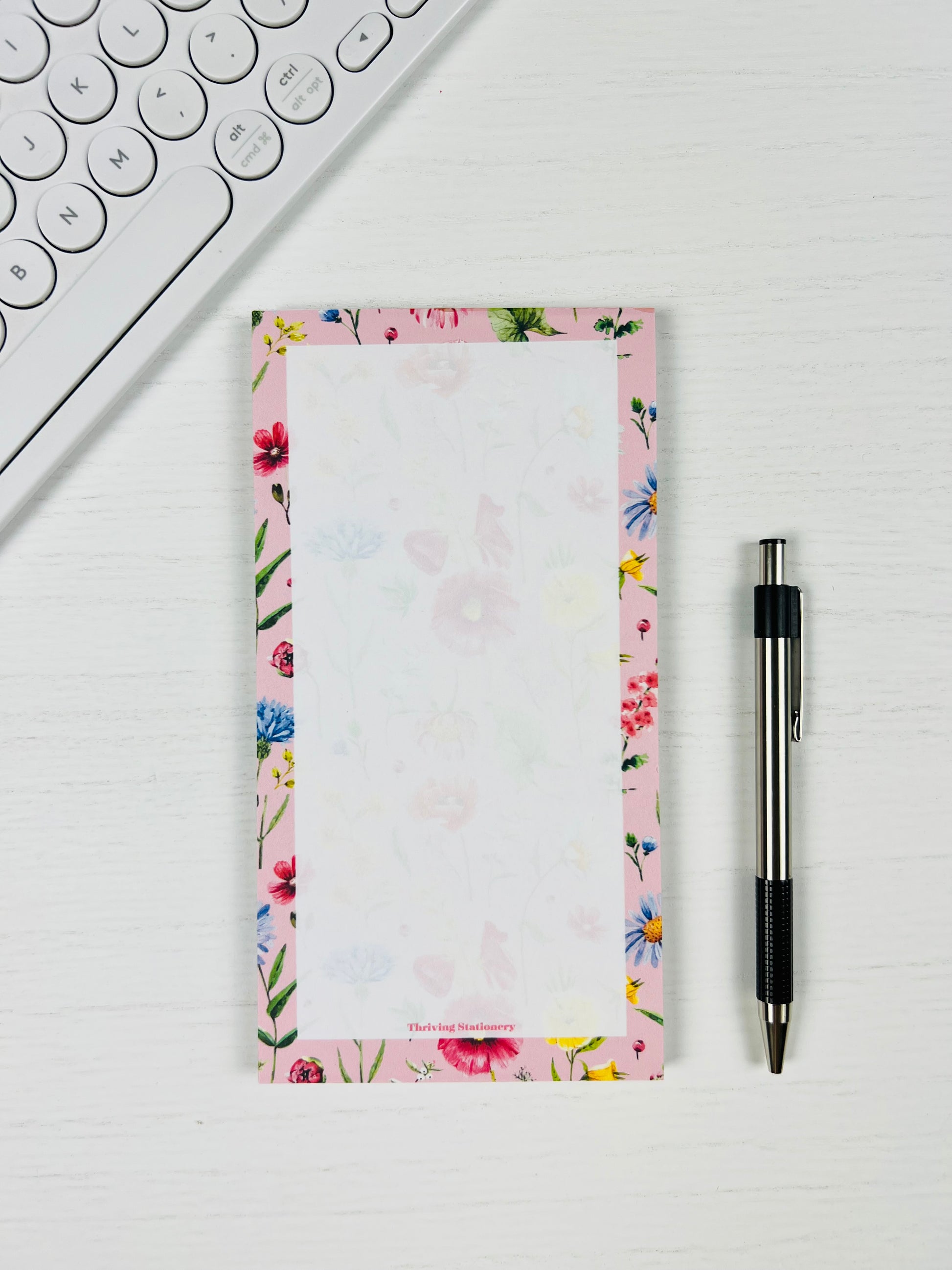 Wildflower Daydream Personalized Notepad with pink floral design and blank pages