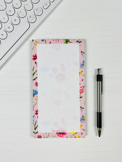 Wildflower Daydream Personalized Notepad with pink floral design and blank pages