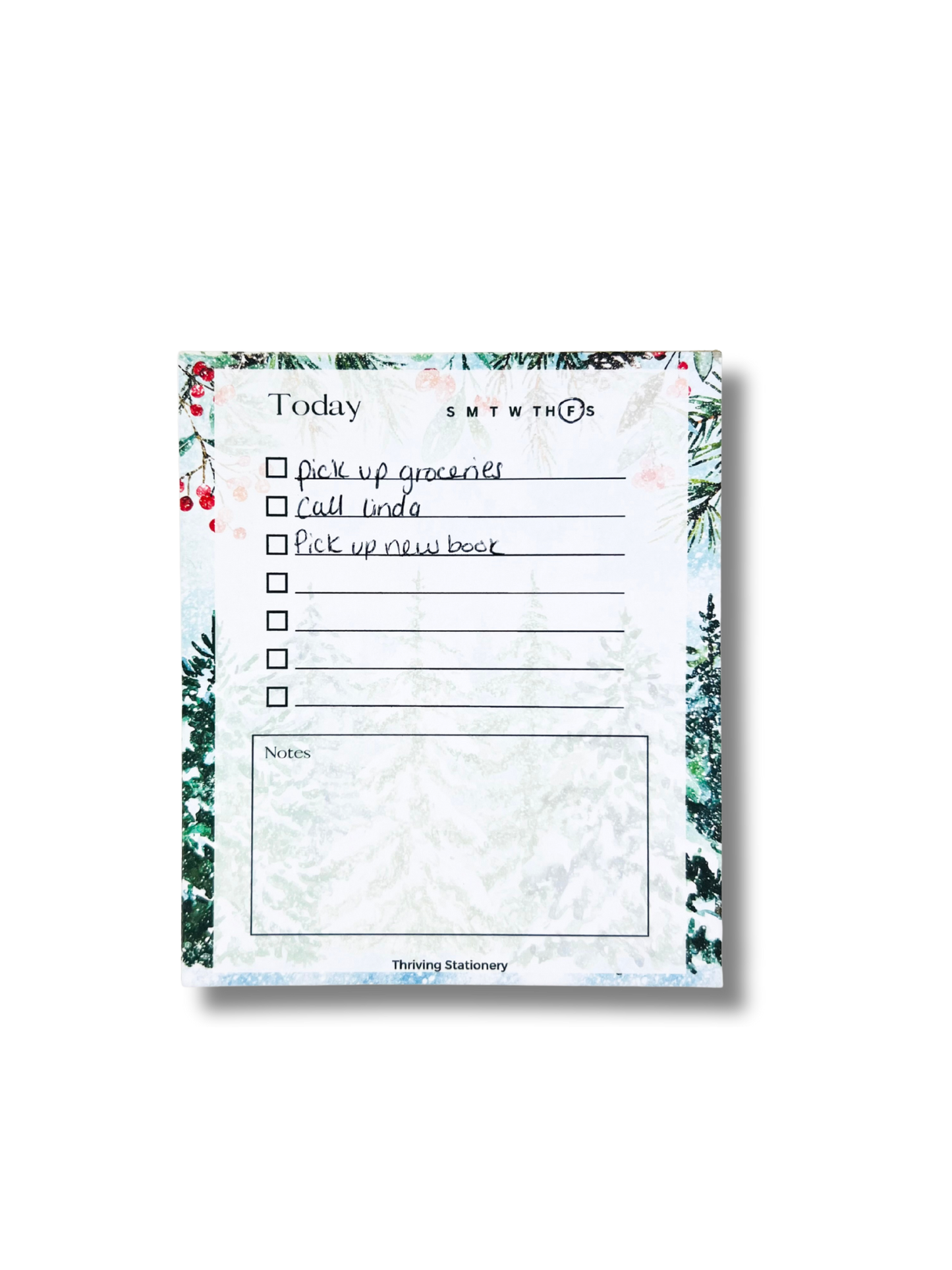Notepad with a to-do list and floral border on a white background