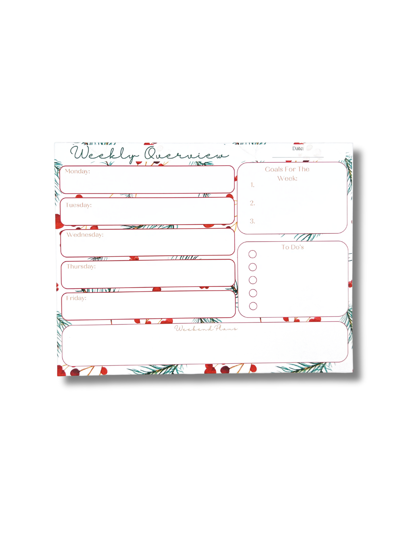 Weekly grocery list template with a festive design on a white background