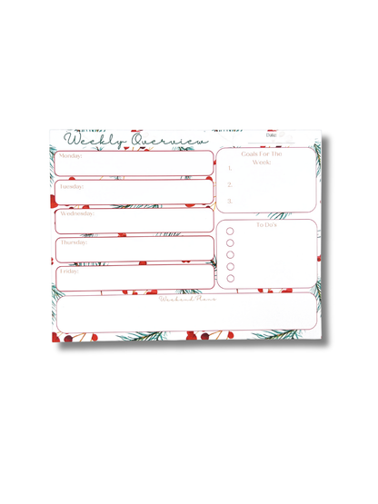 Weekly grocery list template with a festive design on a white background