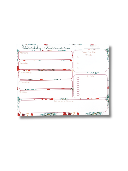 Weekly grocery list template with a festive design on a white background