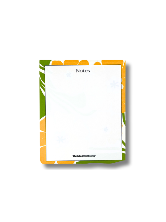 Sunbeam Floral Personalized Notepad with yellow, pink, and green floral border design